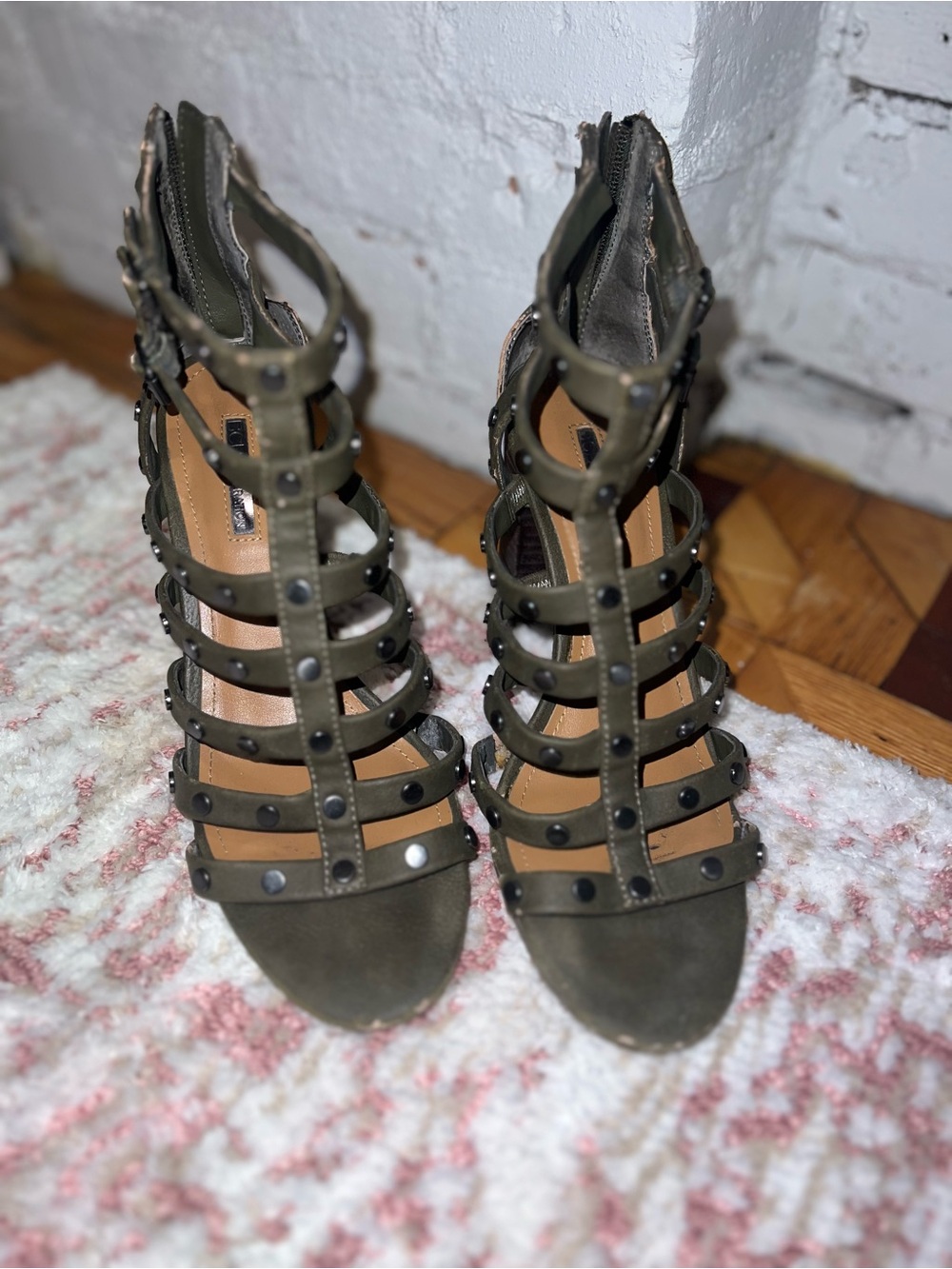 BCBGeneration Olive Green Strappy Studded Heels
